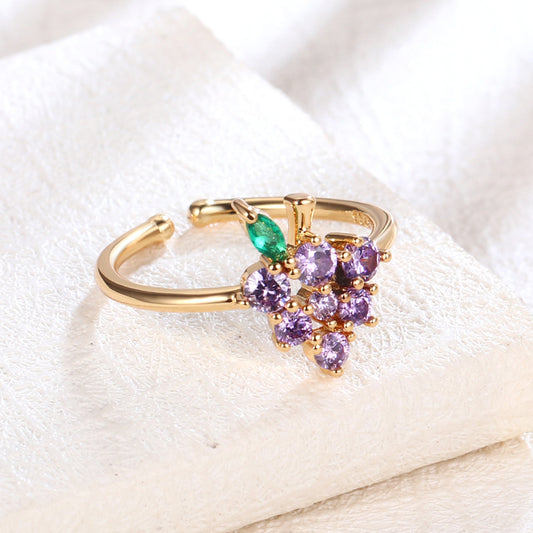 Cute Fruit Grape Copper Ring Simple Temperament Stackable Women